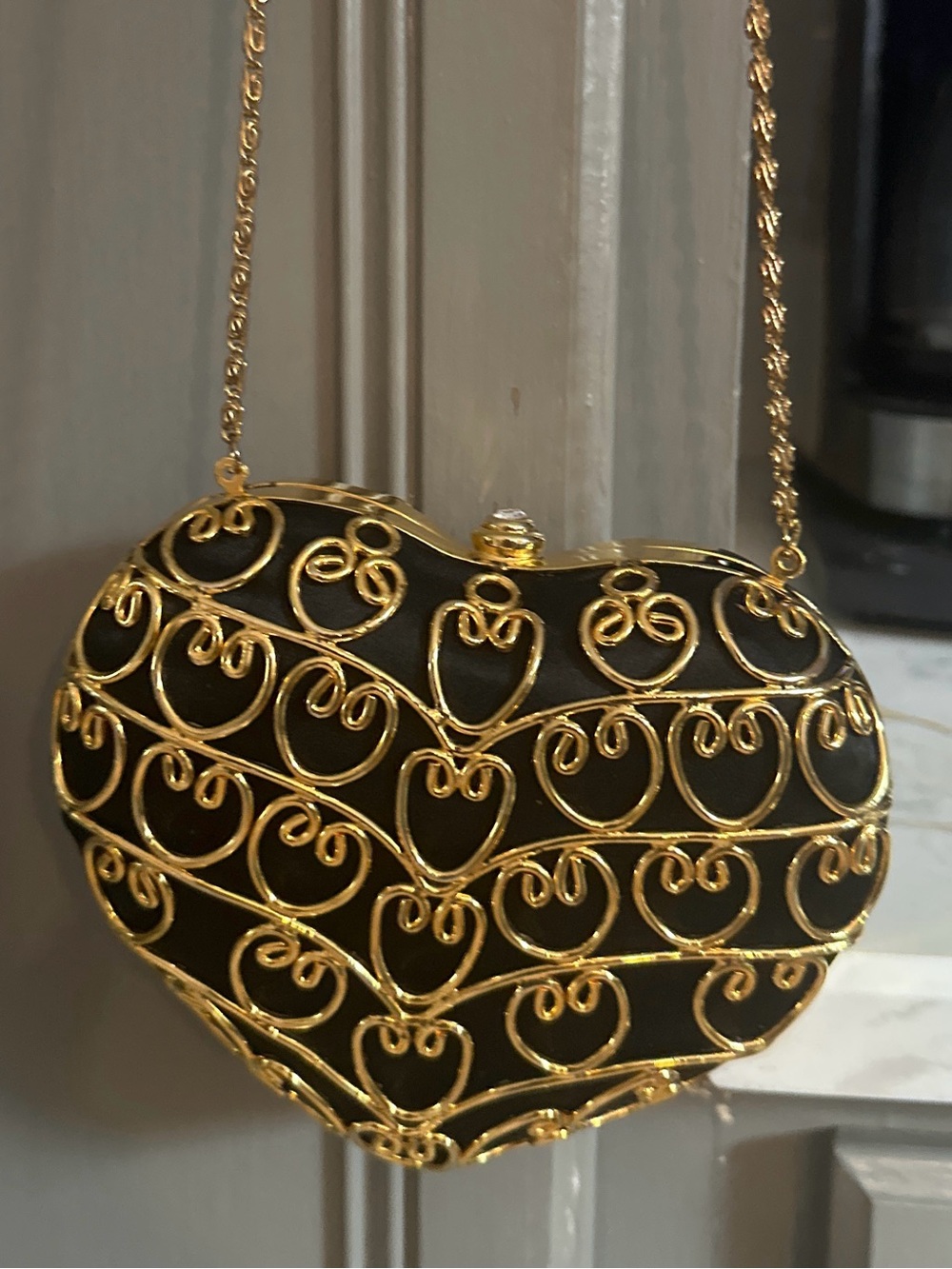 Sasha New York Gold Wire Cage Heart Evening Clutch Purse
